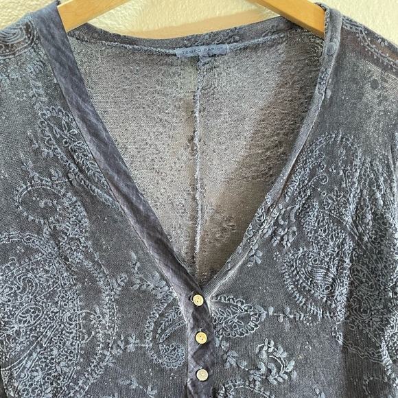 Tempo Paris Made in Italy Blue Lace V-Neck Long Sleeve Size L - Picture 2 of 9